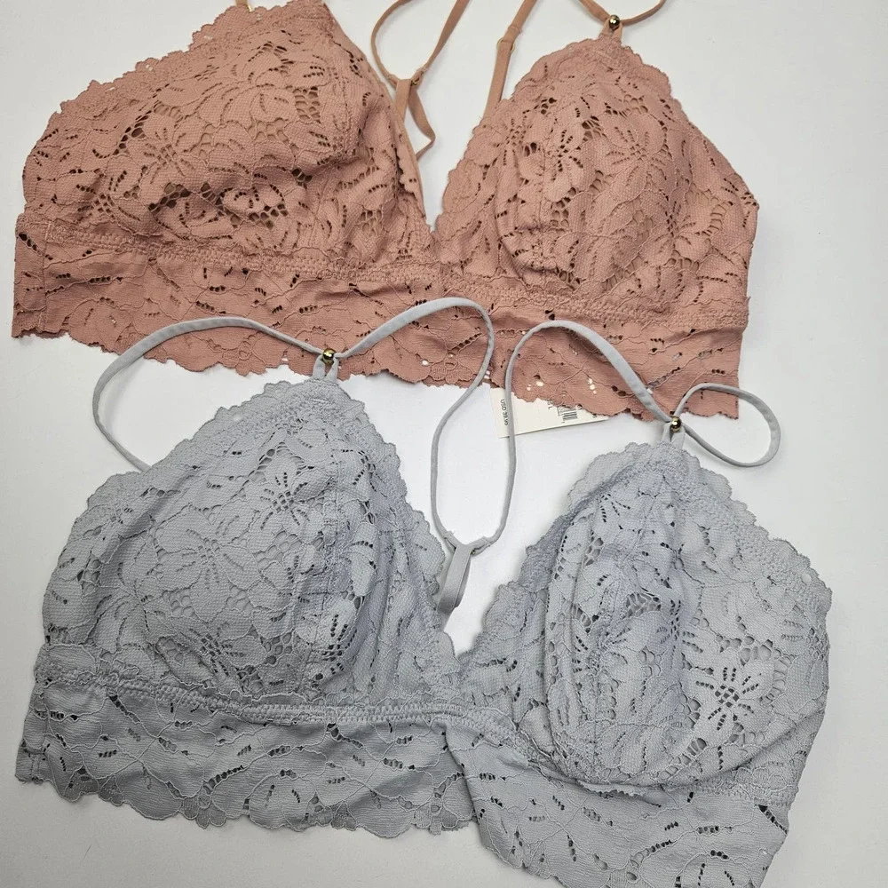 NEW Aerie 2pc Lace Bralette L Mauve Blue‎ Lounge Bra NWT